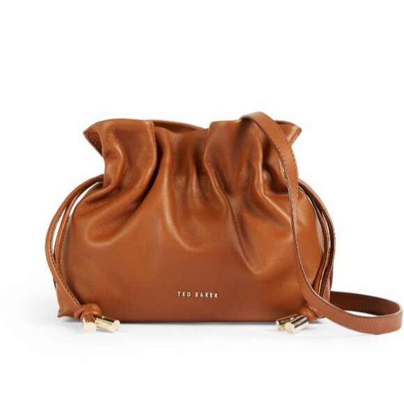 Ted Baker MYLOO Boho Brown Leather Drawstring Crossbody Bucket Bag - Picture 1 of 16